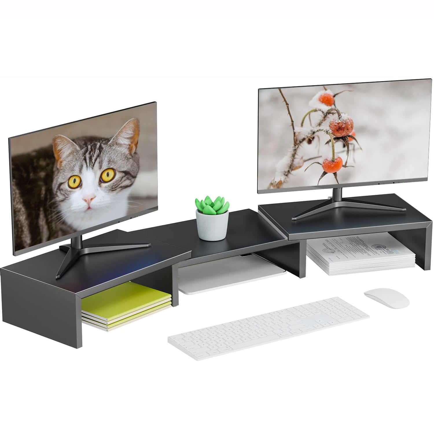 Dual Monitor Stand for Desk, Metal Monitor Riser, Office Supplies and Accessories