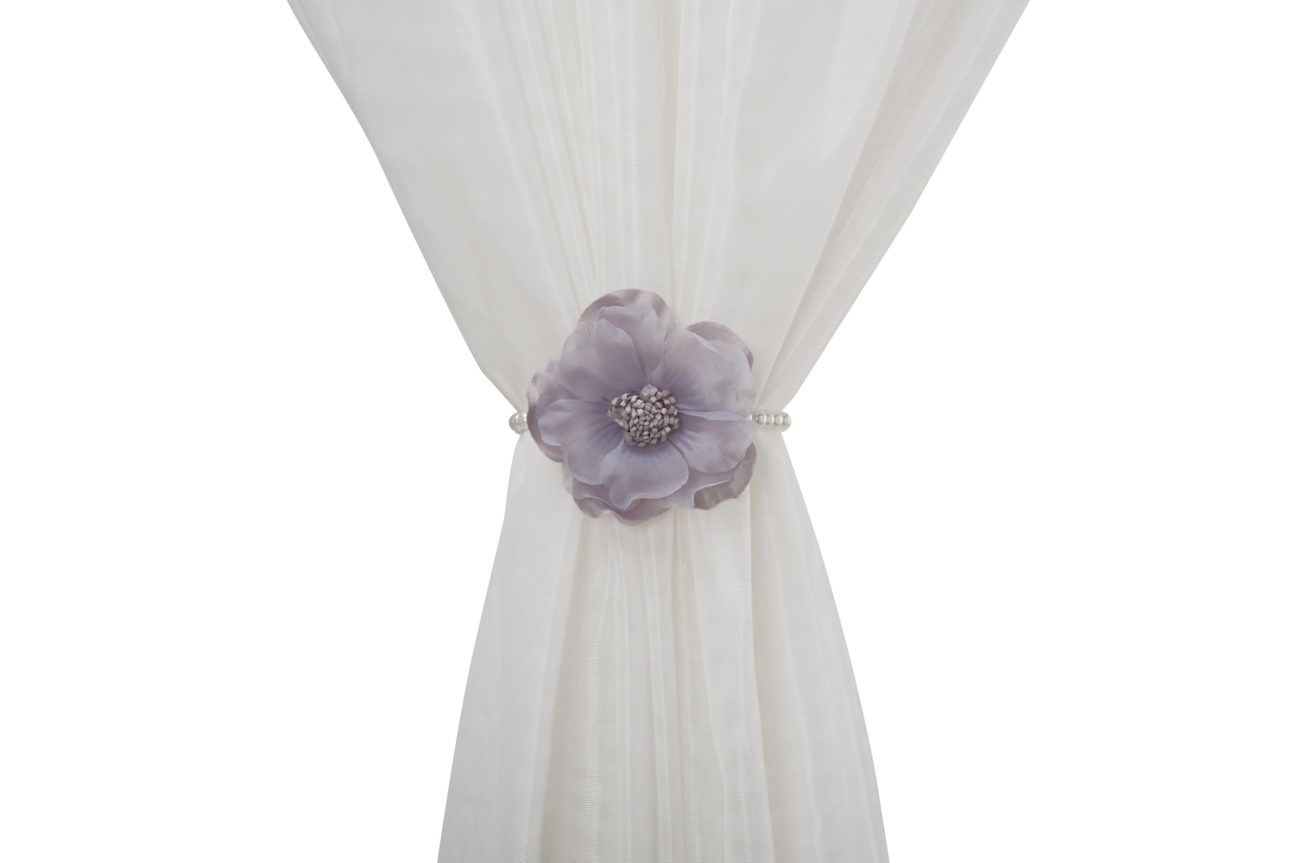 Elegant Pearl Magnetic Curtain Tieback with Handmade Flower Decorative Drapery Holdbacks Rope Holder