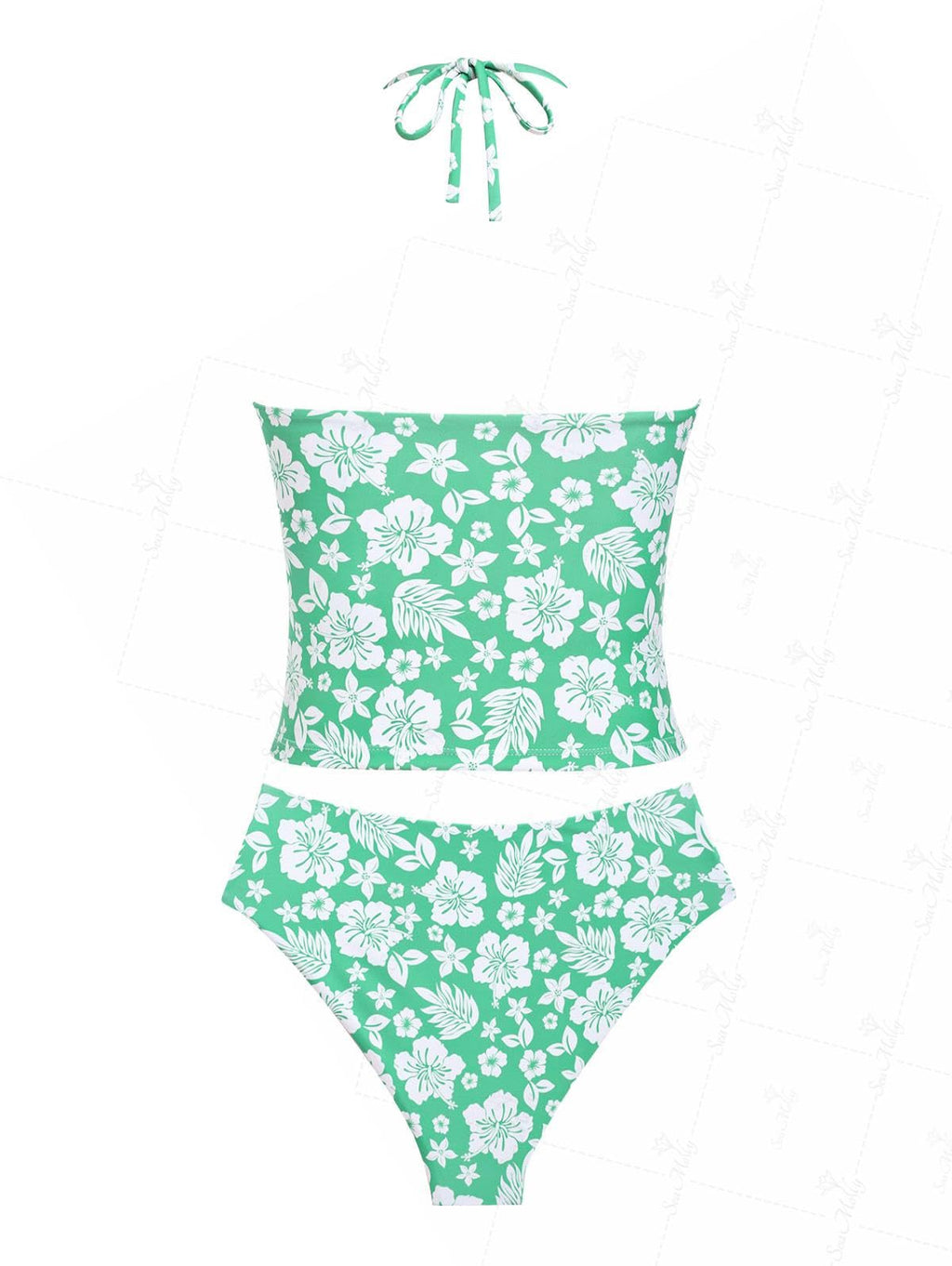 Floral Halter Tied Cheeky Tankini Set