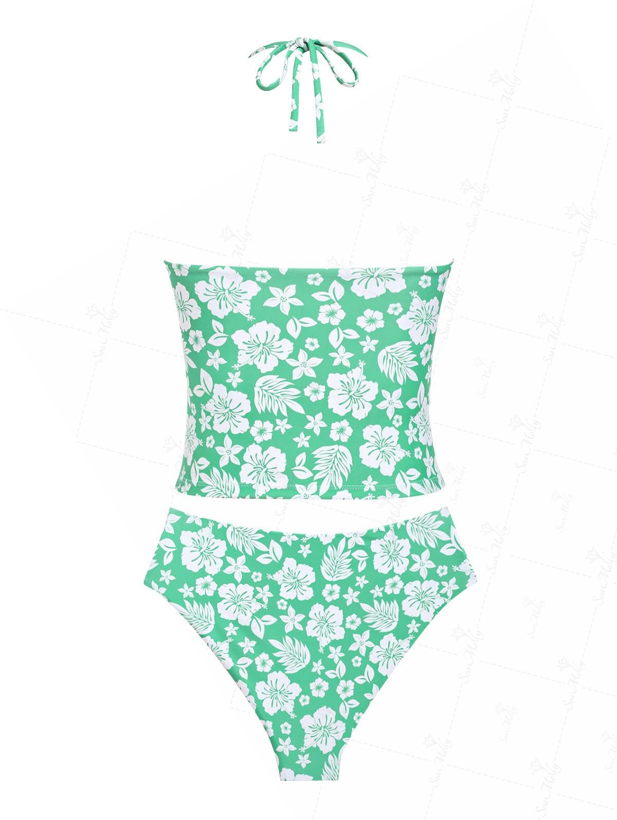 Floral Halter Tied Cheeky Tankini Set