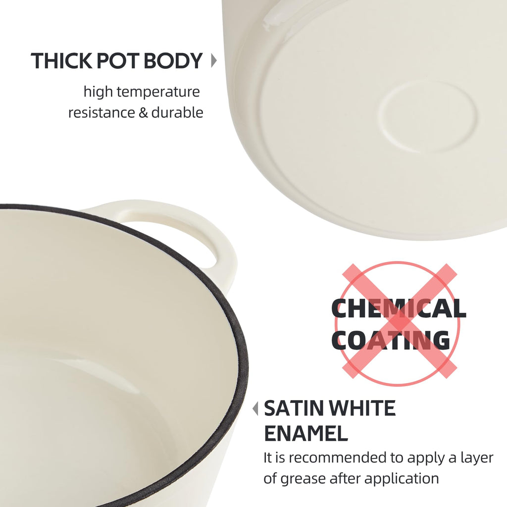 Enameled Cast Iron Dutch Oven with Lid - Big Dual Handles - Round Pot for Versatile Cooking 6 Quart