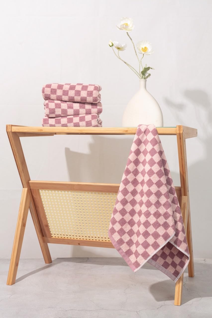 Cotton Face Towels Soft Hand Towels 5 Pack - Absorbent, and Decorative Checkered Design 13 x 29 Inches