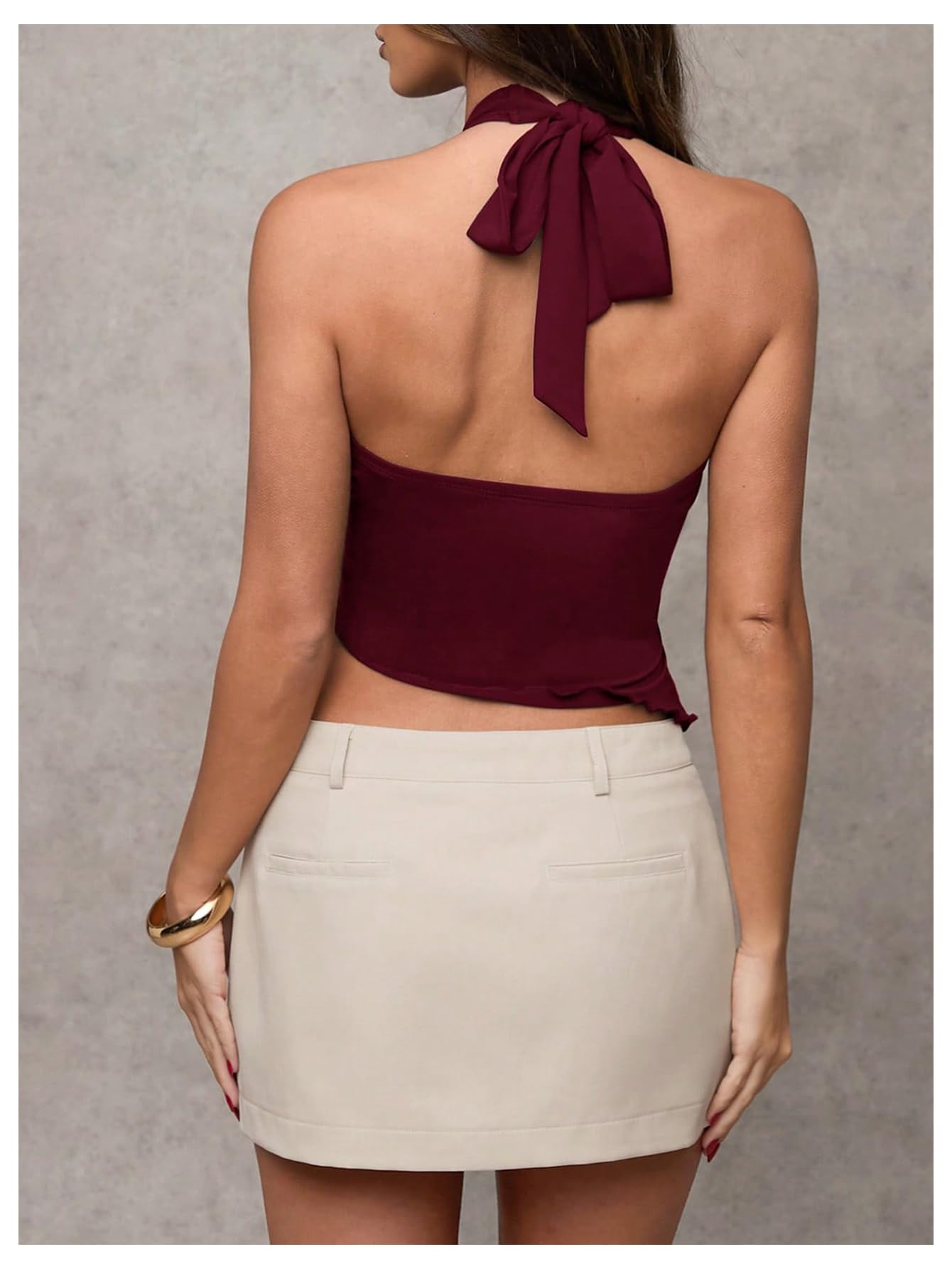 Women's Wrap V Neck Buckle Halter Top Ruched Asymmetrical Sleeveless Tops