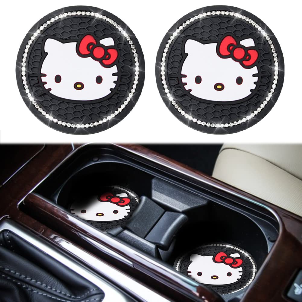 Cute Kitty Cup Holder Coasters, Black Silicone Anti-Slip Car Coasters, Cup Pads for Home Office, Universal 2.75 Inch 2PCS