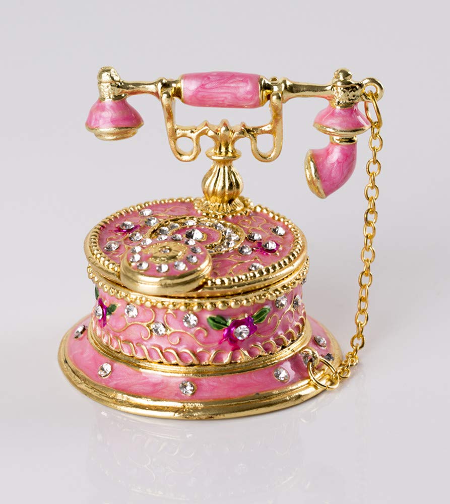 Hand Painted Enameled Decorative Telephone Hinged Jewelry Trinket Bo