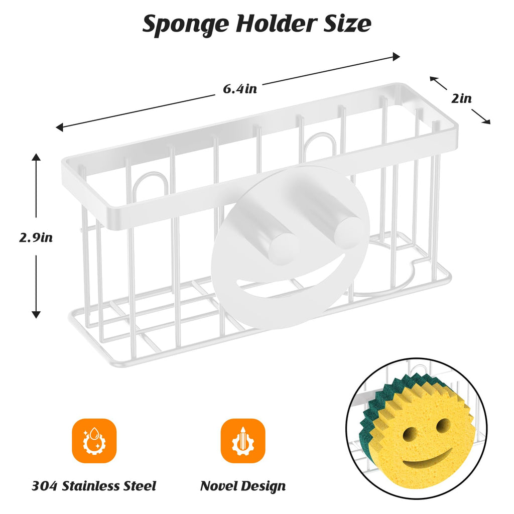 Sponge Holder Smiley Face, Sink Caddy for Kitchen Organizer Sponge Holder with 2 PCS Suction Cups/1 PCS Adhesive Strips