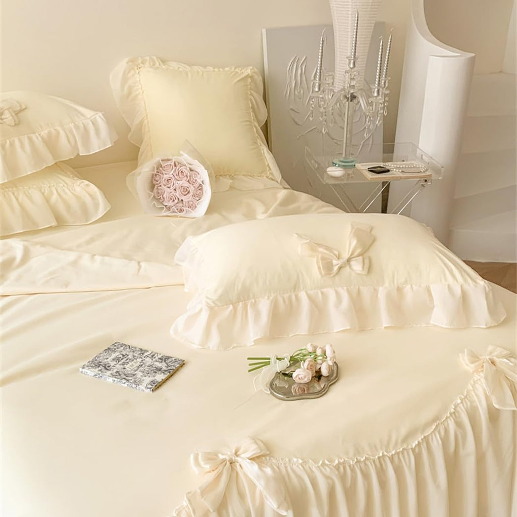 Ruffle Duvet Cover Bedding Set with Bowtie, 2 Pieces Comforter Cover Set with Zipper Closure with Pillowcase