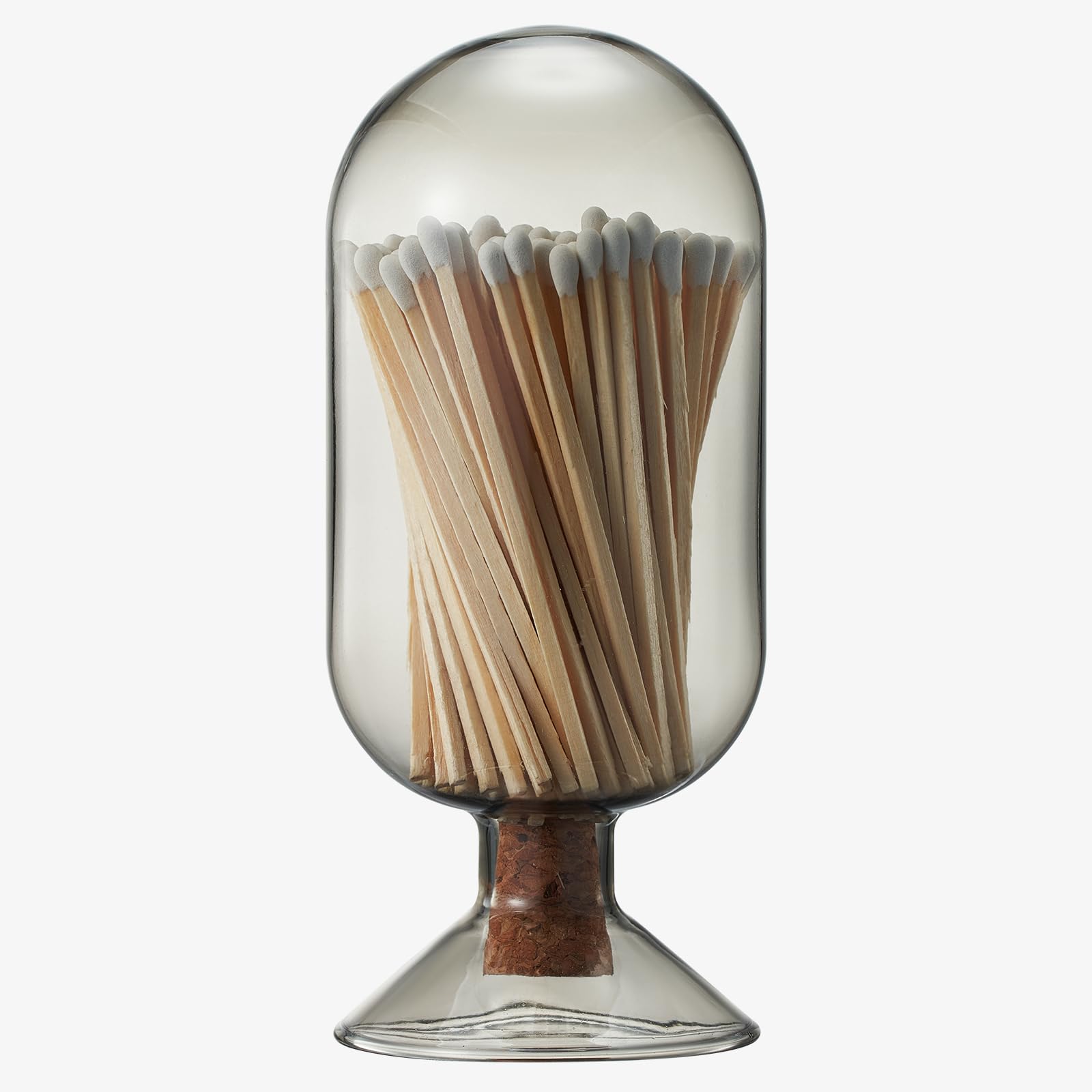 Includes 100 Match Sticks Glass Match Cloche with Striker - with Cork Stopper - 6.7" H X 3"