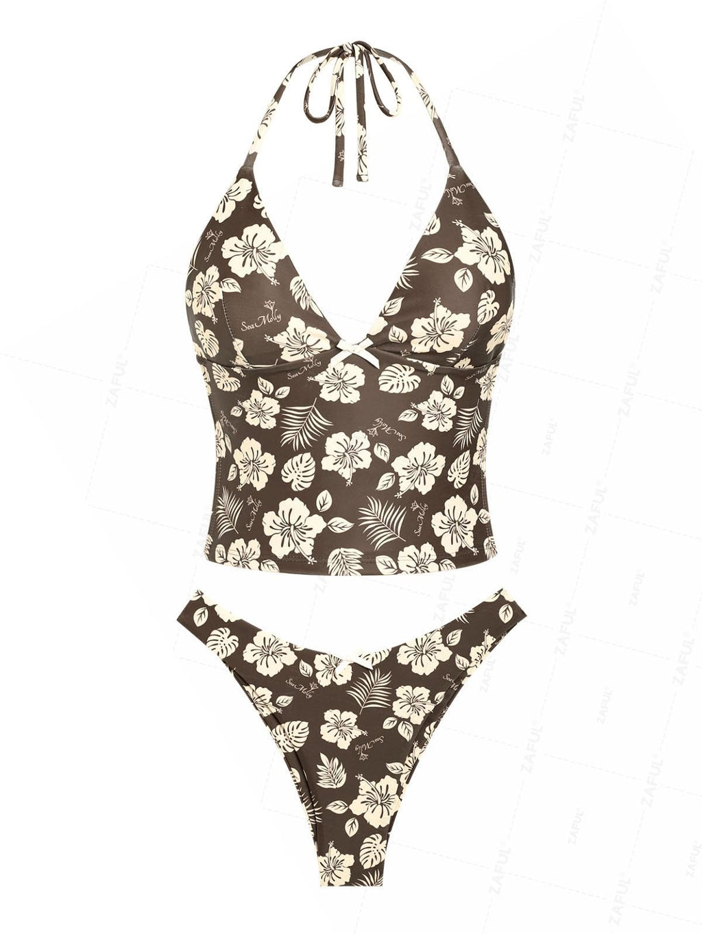 Floral Halter Tied Cheeky Tankini Set