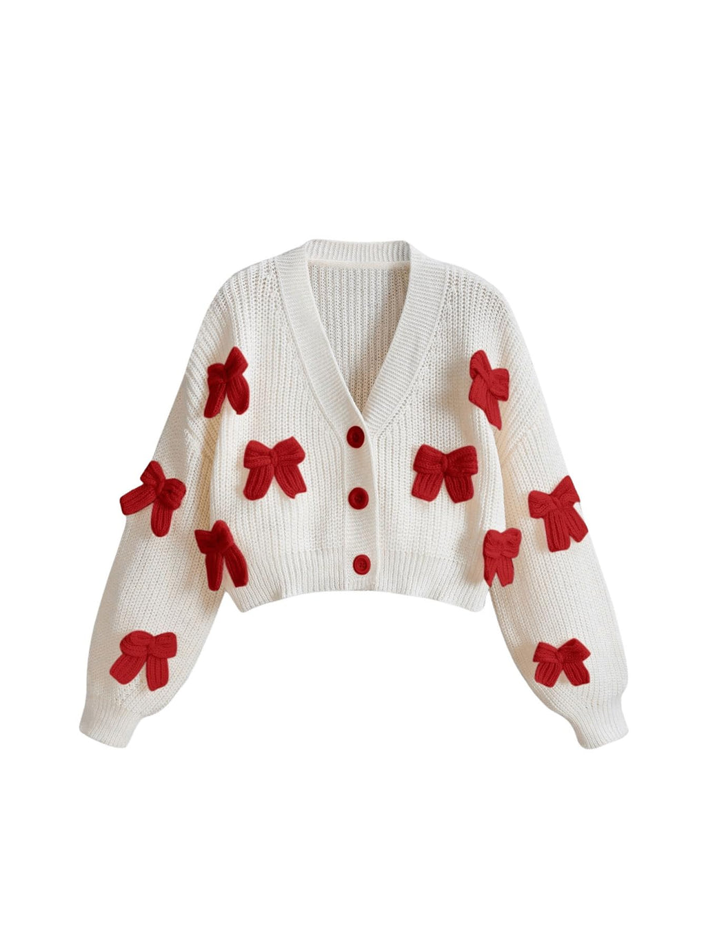 Women's Cute Bow Cardigan Sweater Long Sleeve V Neck Button Down Pullover Top