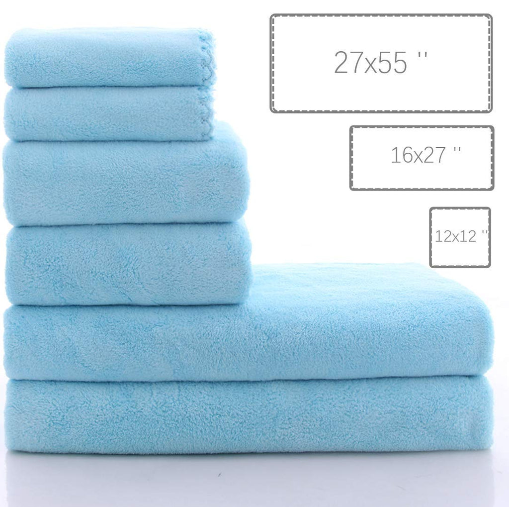 Ultra Soft Towel Set - Quick Drying - 2 Bath Towels 2 Hand Towels 2 Washcloths - Microfiber Coral Velvet Highly Absorbent Towel (6 Pcs)