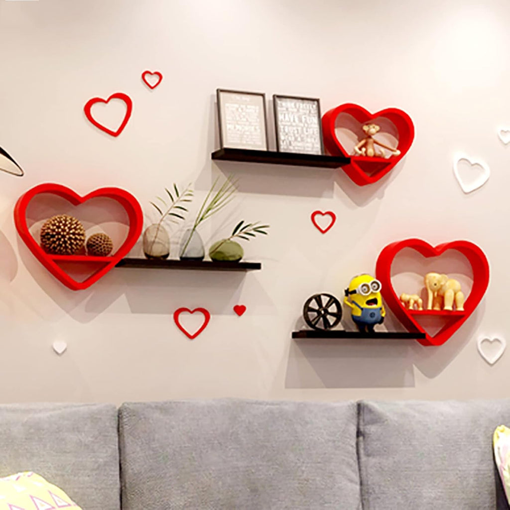 Set of 3 Heart-Shaped Floating Shelves â€?Kawaii Wood Wall Decor for Bedroom, Bathroom & Living Room