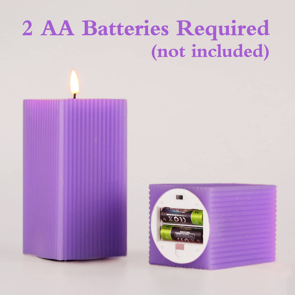 Square Ribbed Flameless Candles with Remote, Flickering Real Wax Battery LED Candles 3" H 4" 6"