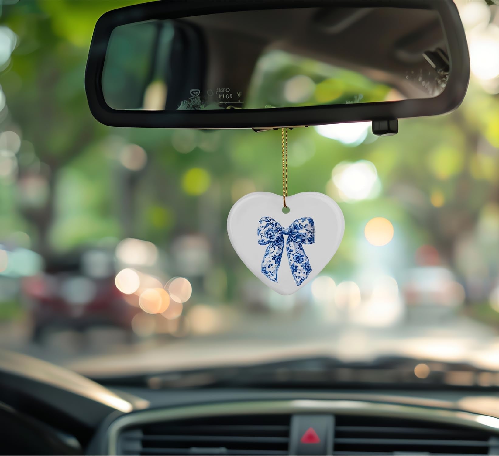 Coquette Trendy Pink Bow Ornament, Keepsake Sign for Decoration, Ceramic Heart