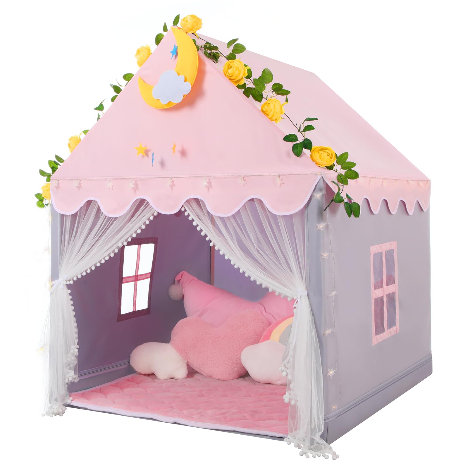 Kid Tent with Mat, Star Lights - Kids Play Tents for Toddlers Kids Tents Indoor Playhouse - Princess Tent for Girls Toy House