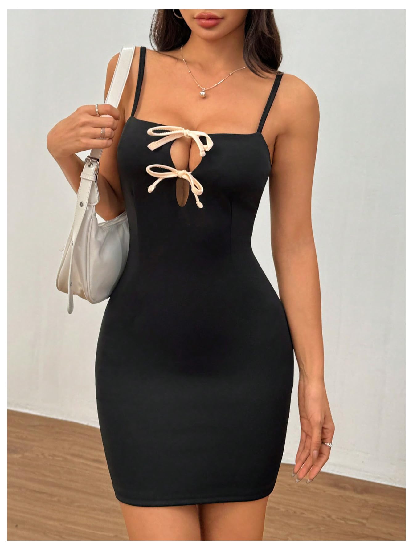 Women's Bow Tie Front Cami Dress Cut Out Sleeveless Bodycon Y2k Mini Dresses