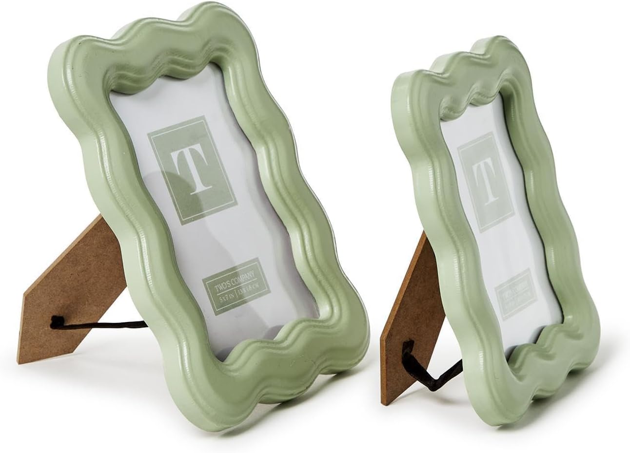 Wavy Wood Photo Frames, Sage Green, Set of 2