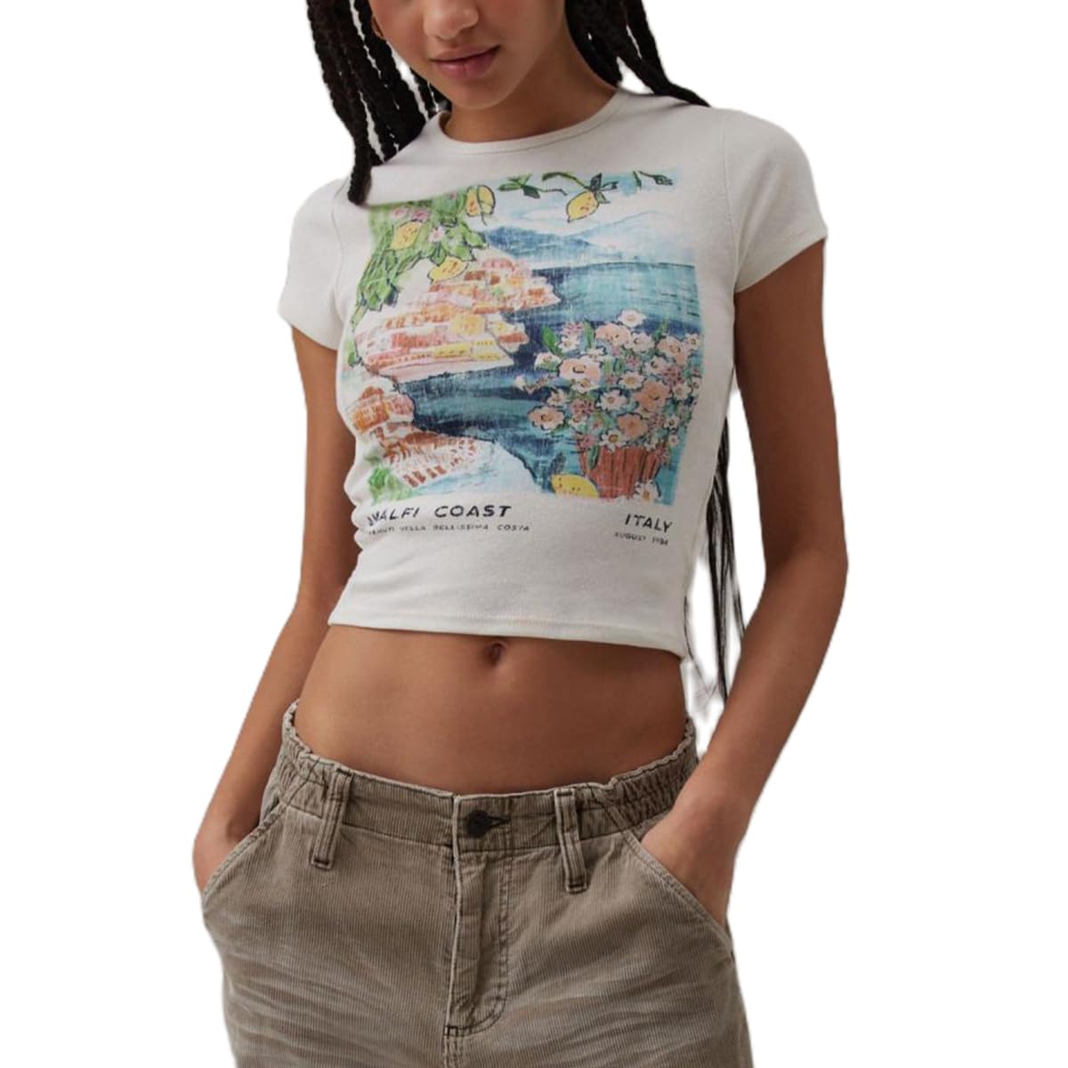 Women Hawaii Baby Tees Y2K Short Sleeve Crewneck Aesthetic Graphic Slim Fit Crop Tops