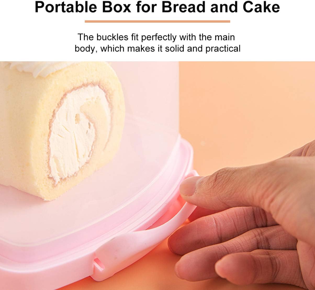 Pink Portable Transparent Cake Box with Handle Sealing Buckle Food Storage Case