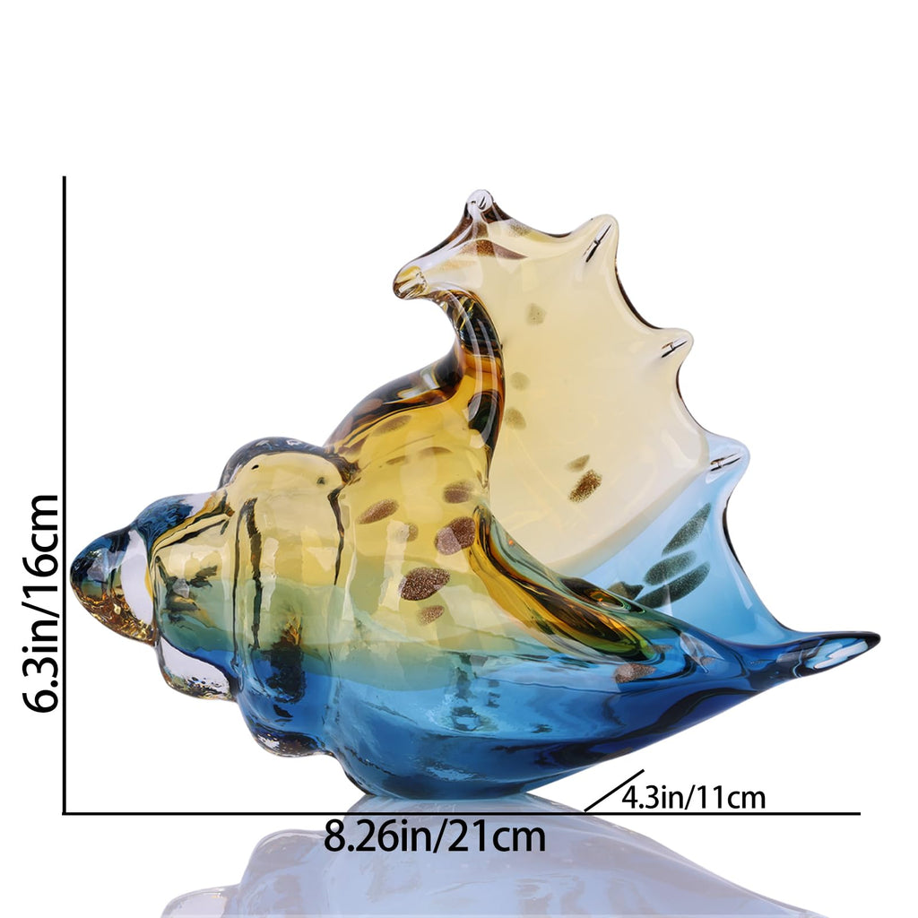 Hand Blown Glass Conch - Coastal Home Decor Conch Corners, Glass Art Conch Sculptures, Office Decor Blown Glass Art, Living Room Table Centerpieces, Bathroom Shelf Tops And Cabinet Decor