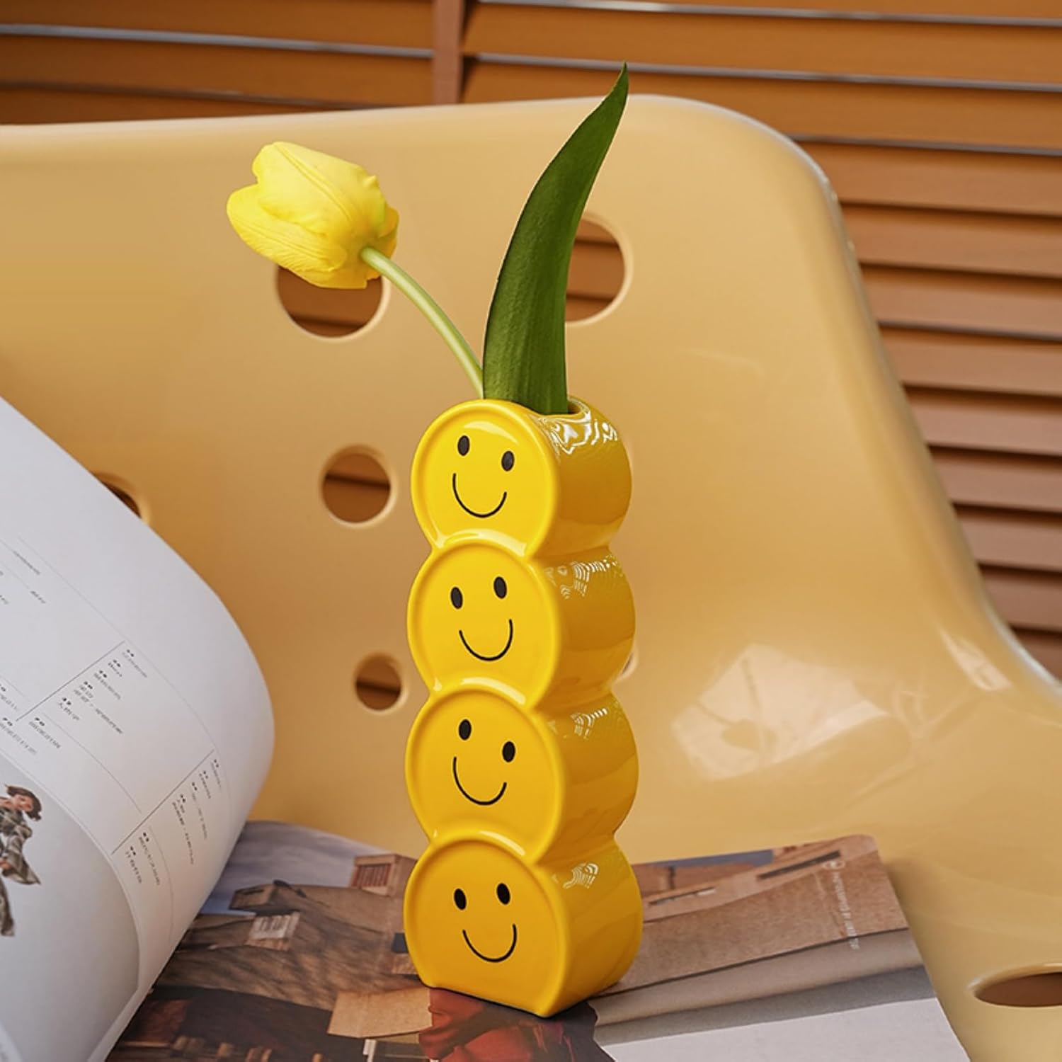 Smile Face Vase Yellow Ceramic Home Decor for Flowers and Plants,A Happy and Creative Small Vase Suitable for Modern Style, Good Mood.