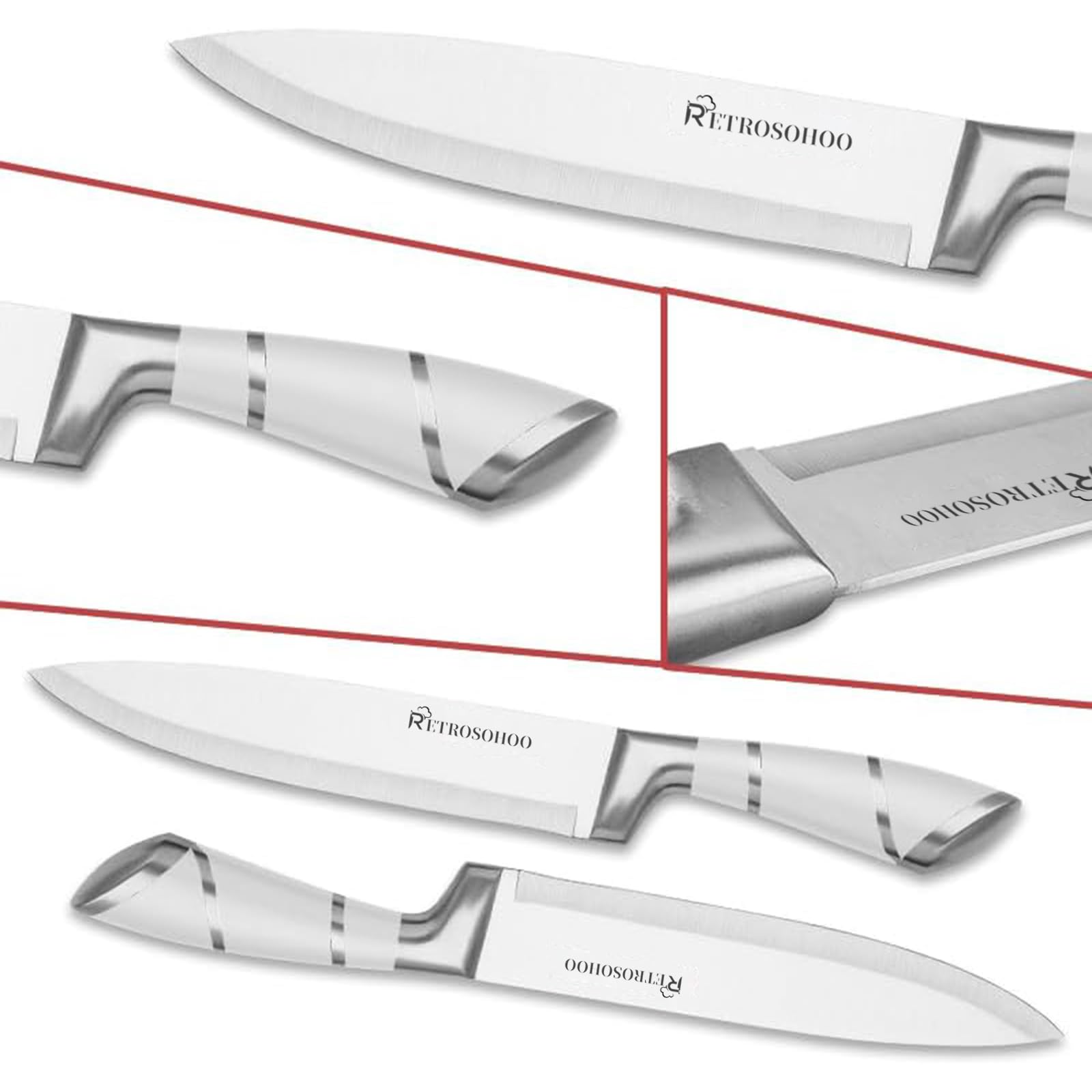 Kitchen Stainless Steel Knife Set, 9-Pieces Sharp Non-Stick Coated Chef Knives Block Set