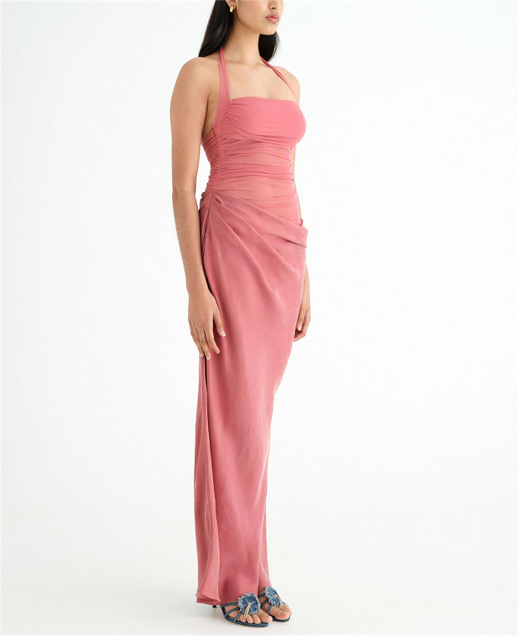 Women Sexy Hollow Out Maxi Dress Sleeveless Backless Lace Pachwork Bodycon Long Dress Y2k Dress