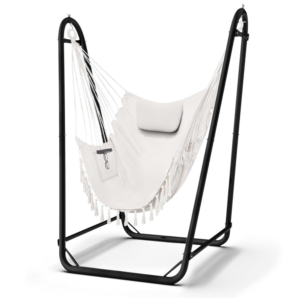 Hammock Chair with Stand,Heavy-Duty Hanging Chair with Stand for Indoor Outdoor, Sturdy Swing Chair Stand Max Load 350 pounds (Hammock Chair Included)