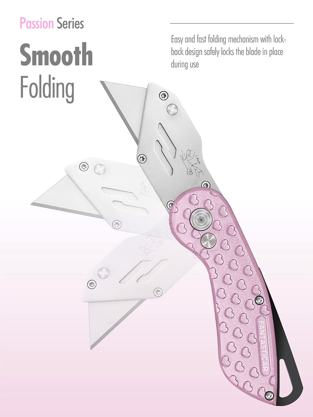 Folding Utility Knife, Cute Metal Box Cutter with Extra 5 Sharp Blades, Quick Blade Change, and Preminium Gift Packaging, for Cardboard Opener, Paper Cutter