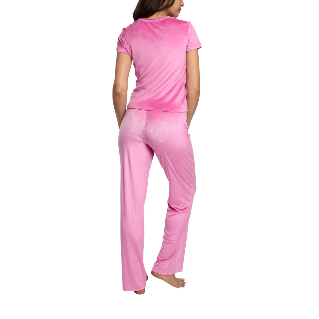 Juicy Couture Women's 2-Piece Velvet Fleece Lounge Sleepwear Set â€?Short Sleeve Shirt and Pants