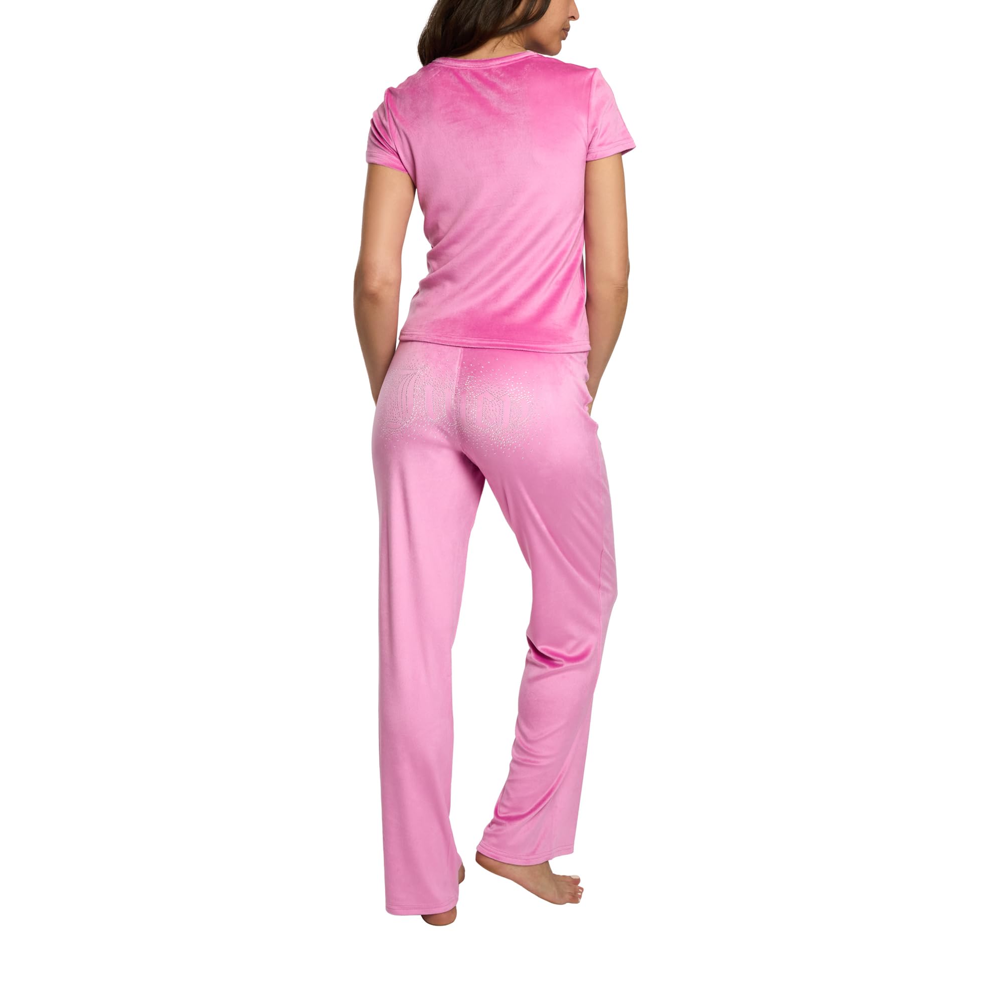 Juicy Couture Women's 2-Piece Velvet Fleece Lounge Sleepwear Set â€?Short Sleeve Shirt and Pants