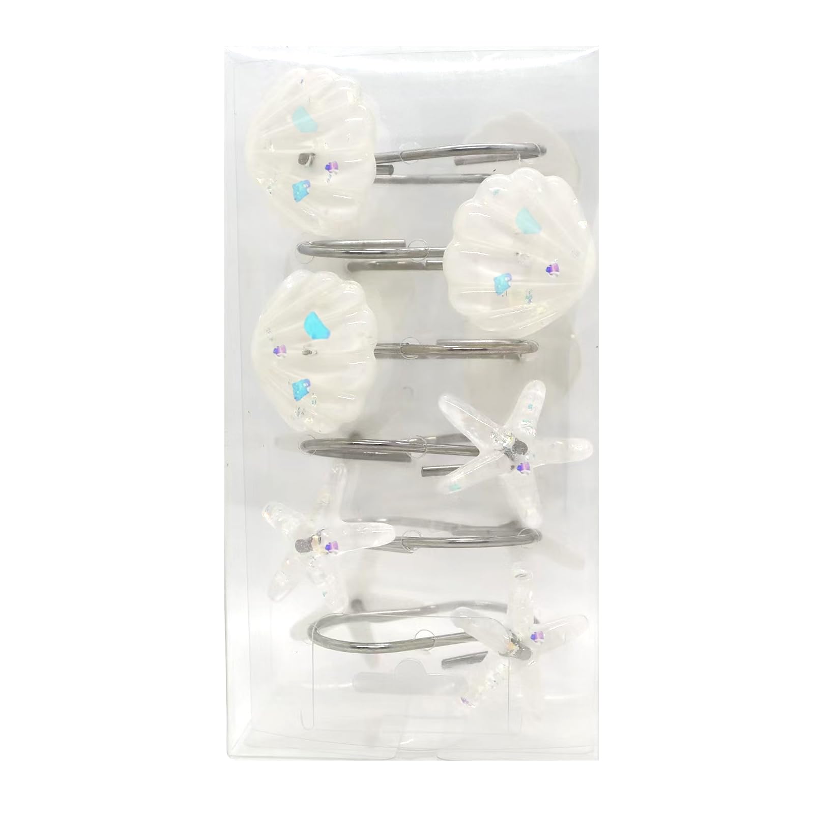 Seashell Shower Curtain Hooks, 12PCS Stainless Steel Anti Rust Starfish and Seashell Decorative Shower Hooks Ocean Theme Shower Curtain Hooks for Home Bathroom