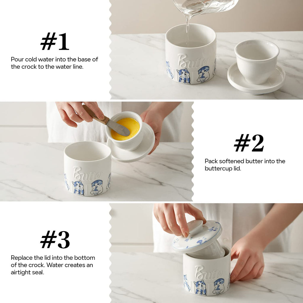 Toptier Ceramic French Butter Keeper with Water Line â€?Countertop Crock for Soft, Spreadable Butter