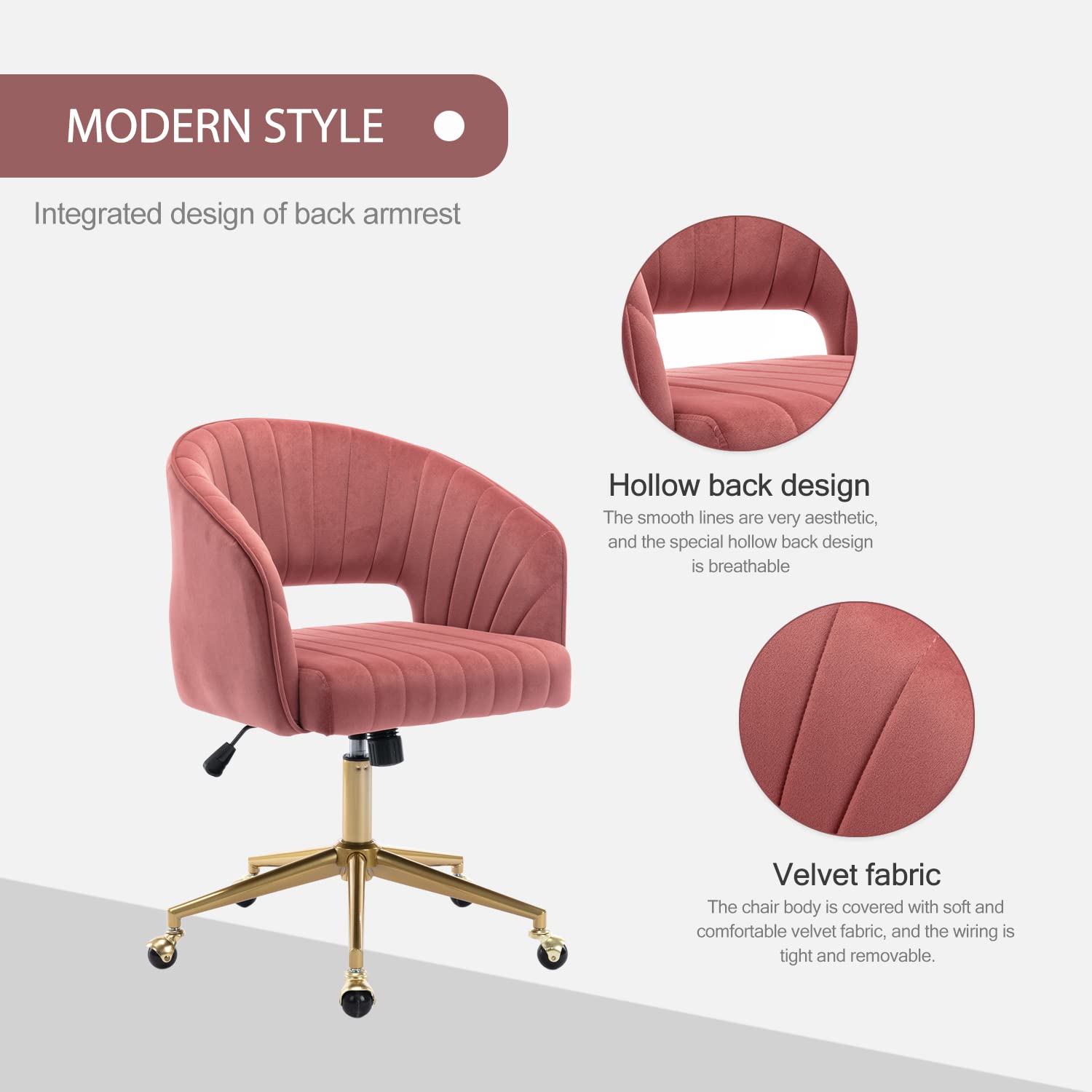 Vanity Velvet Chair, Upholstered Chairs with Adjustable Swivel Wheels