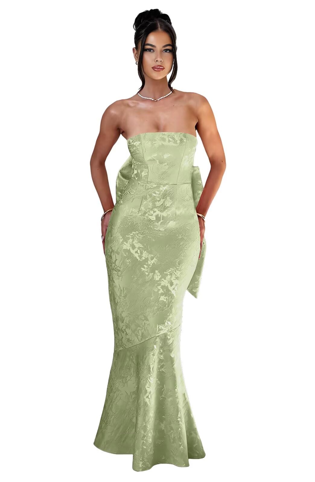 Strapless with Bow 3D Flower Mermaid Long Ball Gown Formal Dress