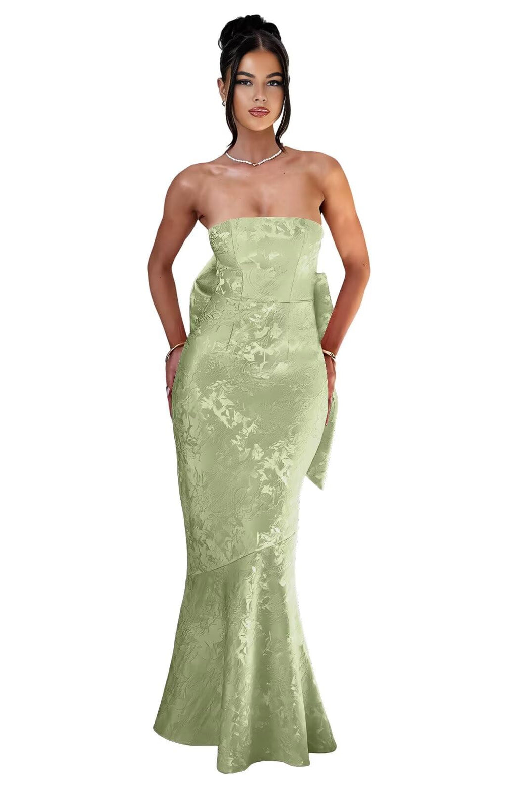 Strapless with Bow 3D Flower Mermaid Long Ball Gown Formal Dress