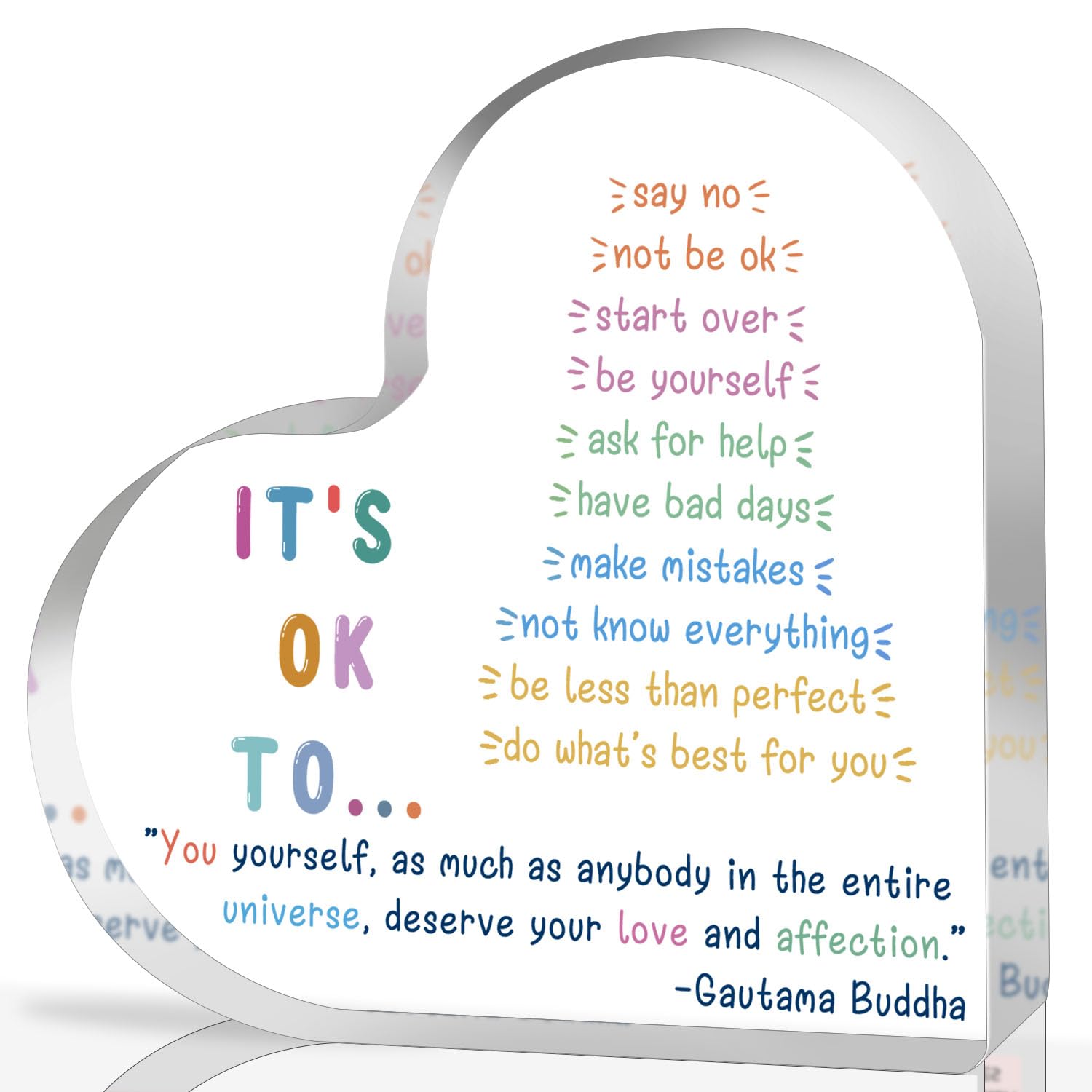 Note to Self Motivational Acrylic Heart Decor