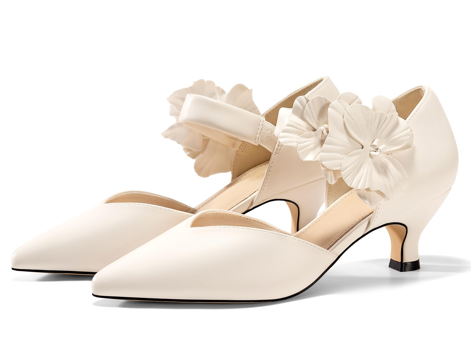 Women's Low Kitten Heels Dressy Shoes Comfortable Closed Toe Flower Slip on