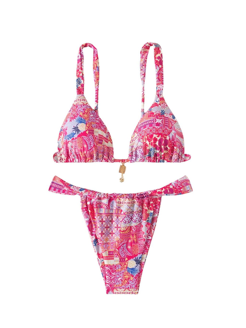 Women's Boho Floral Tie Side Triangle High Cut Bikini Set Bathing Suit Swimsuit