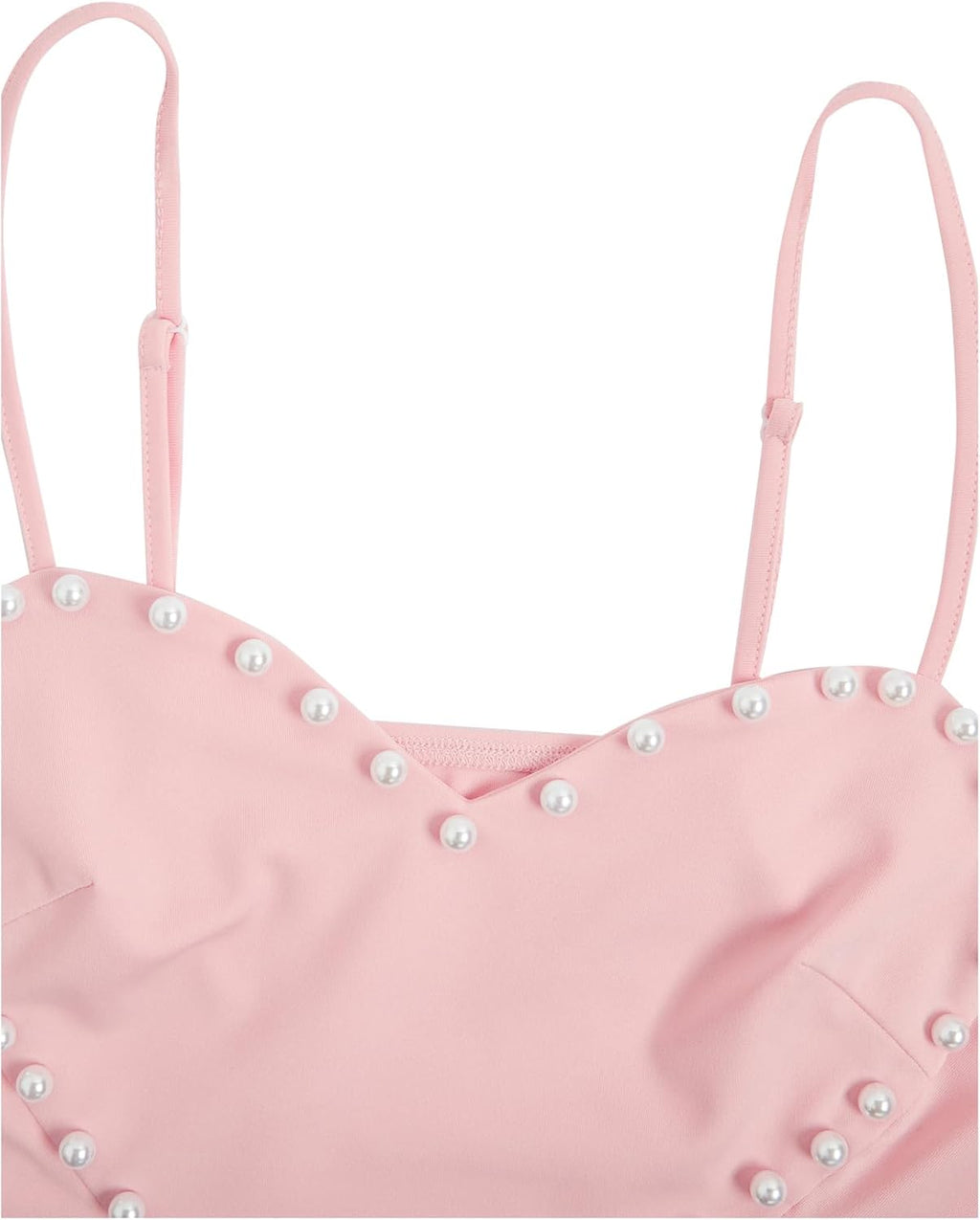 Women's Pearls Sleeveless Asymmetrical Hem Heart Crop Cami Top Sexy Camisole