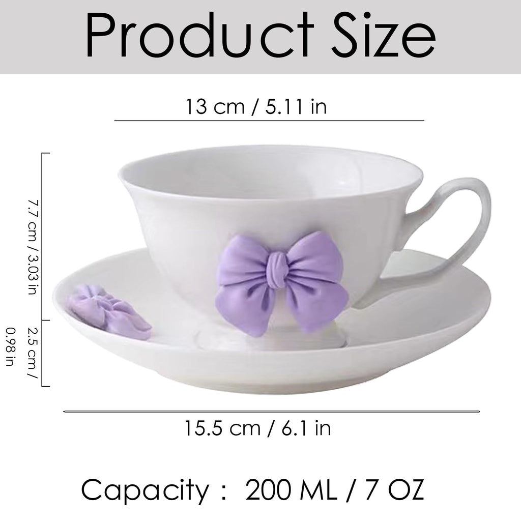 Coquette Bow Coffee Mug Personalized Set with Saucer Mug Porcelain Coffee Tea Cup 12oz
