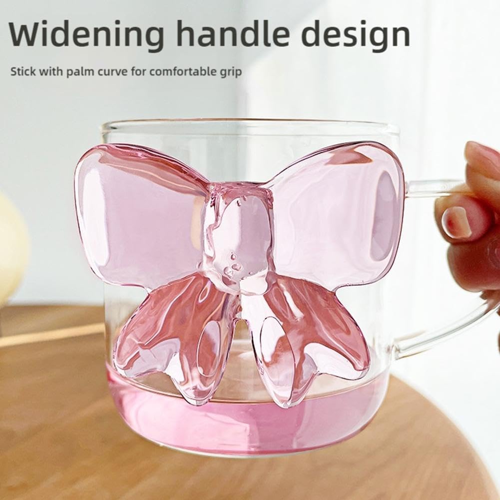 Cute Pink Bow Cups Vintage Ribbed Drinking Glasses
