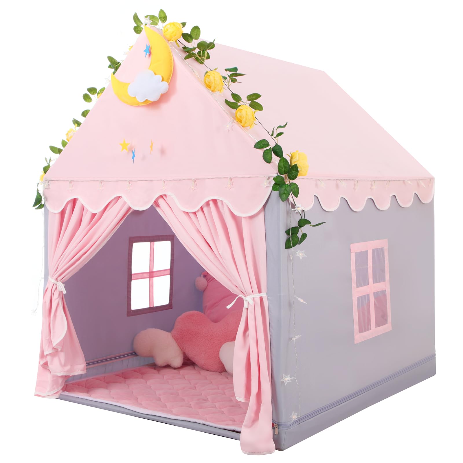 Kid Tent with Mat, Star Lights - Kids Play Tents for Toddlers Kids Tents Indoor Playhouse - Princess Tent for Girls Toy House