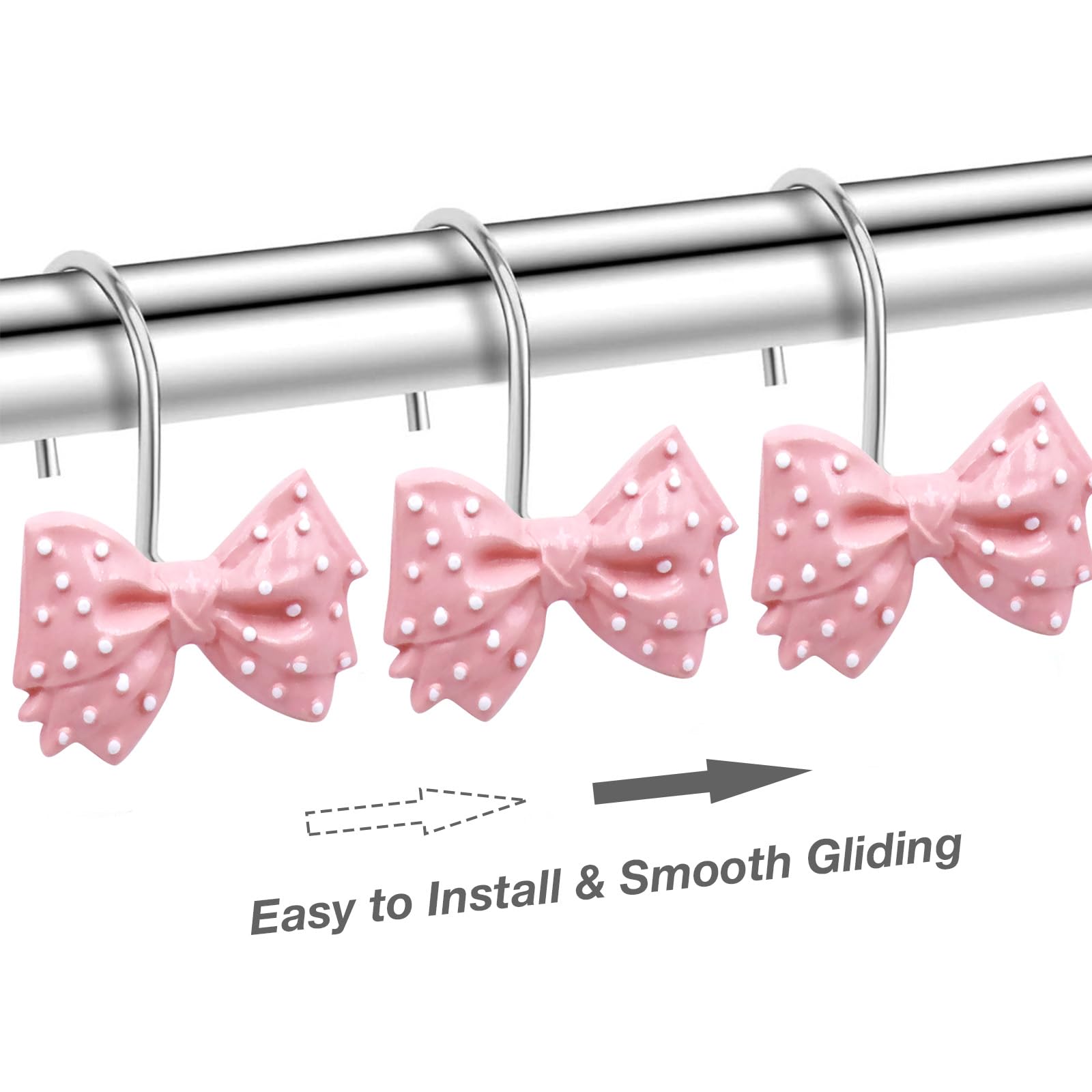 Decorative l Cute Bow Knot Polka Dots Shower Curtain Rings Decor Resin 12 Pcs