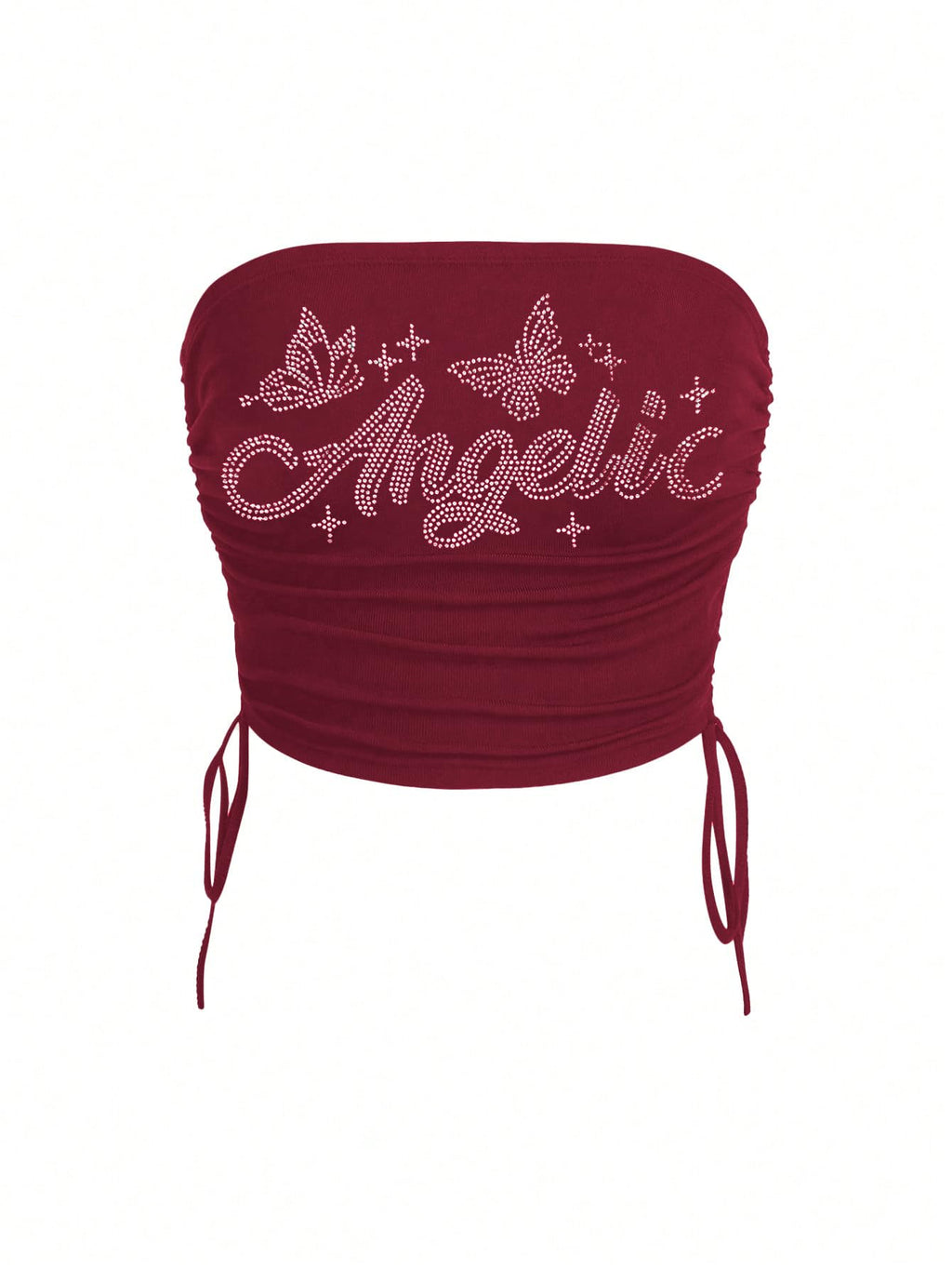 Women's Y2K Tube Tops Rhinestone Strapless Sleeveless Graphic Crop Tops