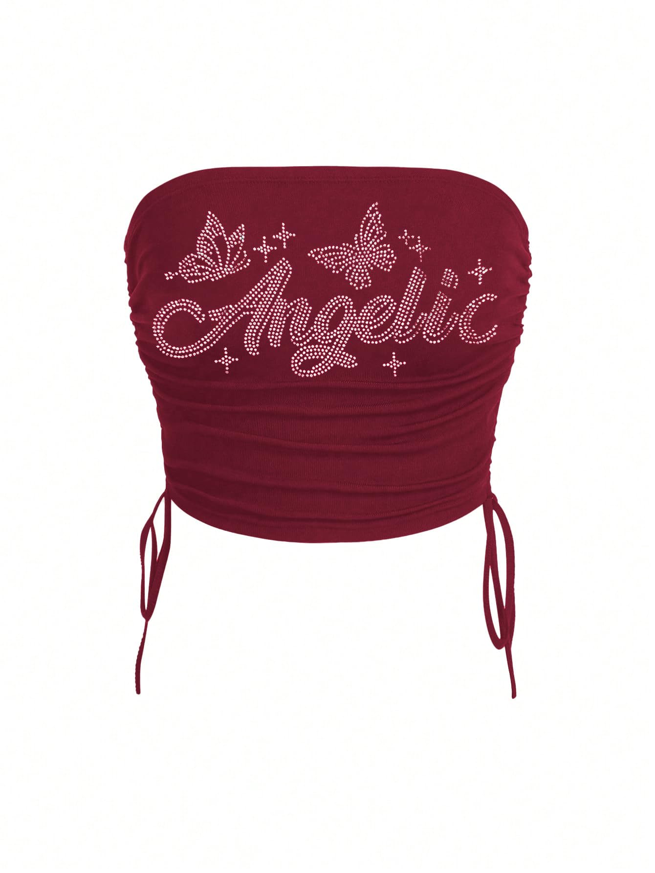 Women's Y2K Tube Tops Rhinestone Strapless Sleeveless Graphic Crop Tops