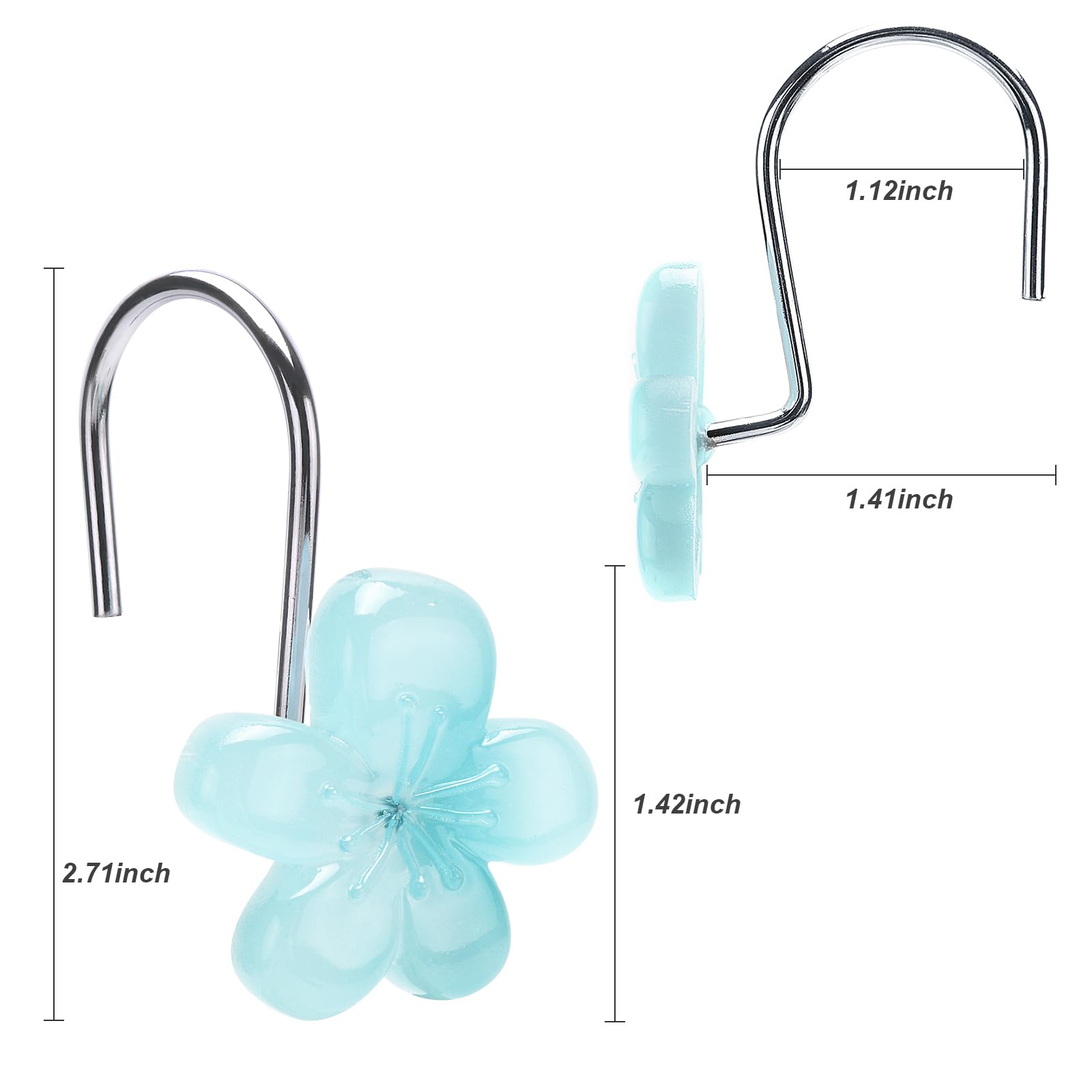 Pretty Floral Themed Cute Flower Shower Curtain Hooks - Glow in The Dark Elegant Bathroom Decor