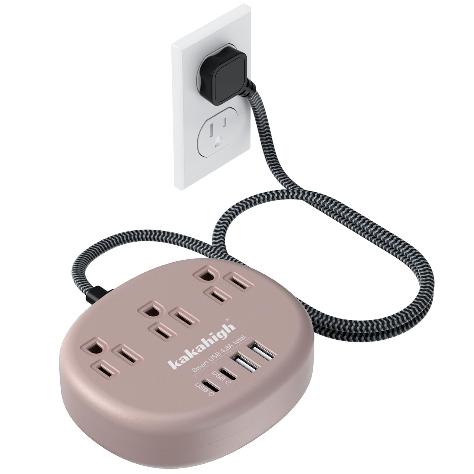 Cute Surge Protector â€?5FT Flat Extension Cord, 3 Outlets, 4 USB Ports (24W)