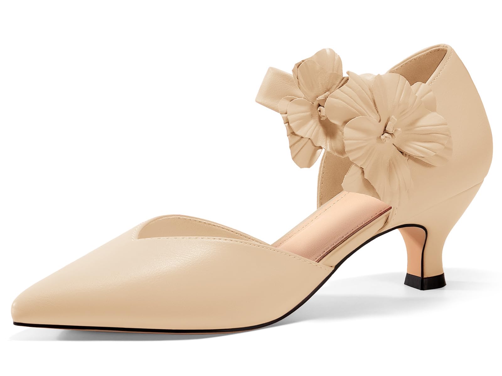 Women's Low Kitten Heels Dressy Shoes Comfortable Closed Toe Flower Slip on