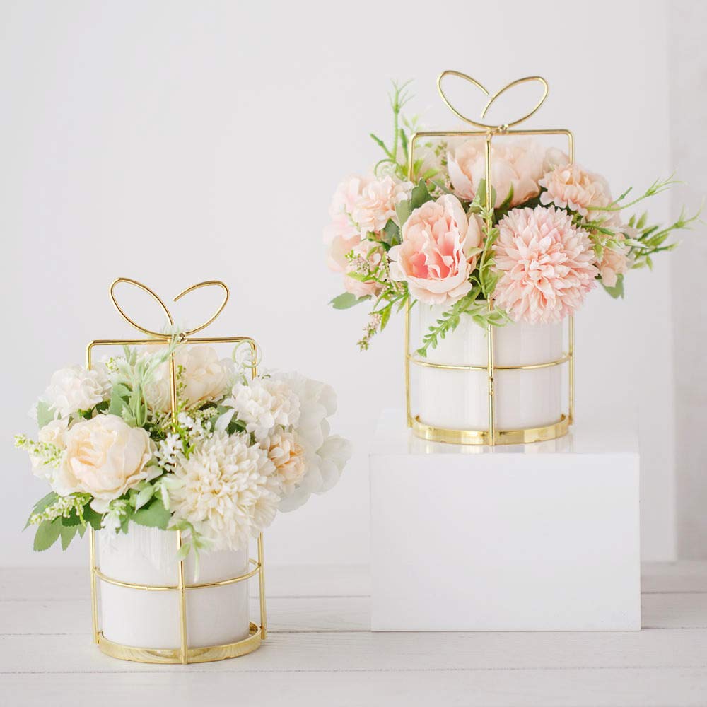 Fake Artificial Flowers in Vase Faux Peony Silk Hydrangea Flower Centerpieces Décor